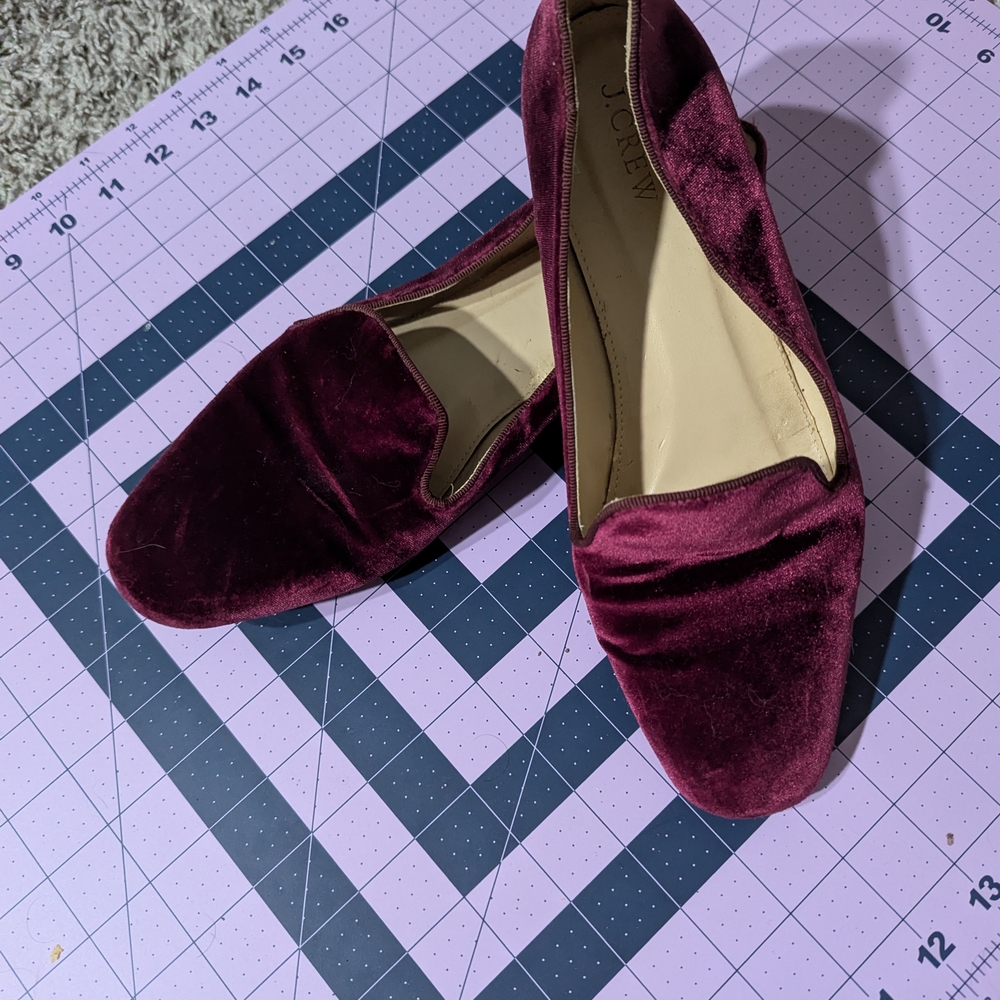 J.Crew Velvet Loafers in Burgundy - Picture 1 of 3